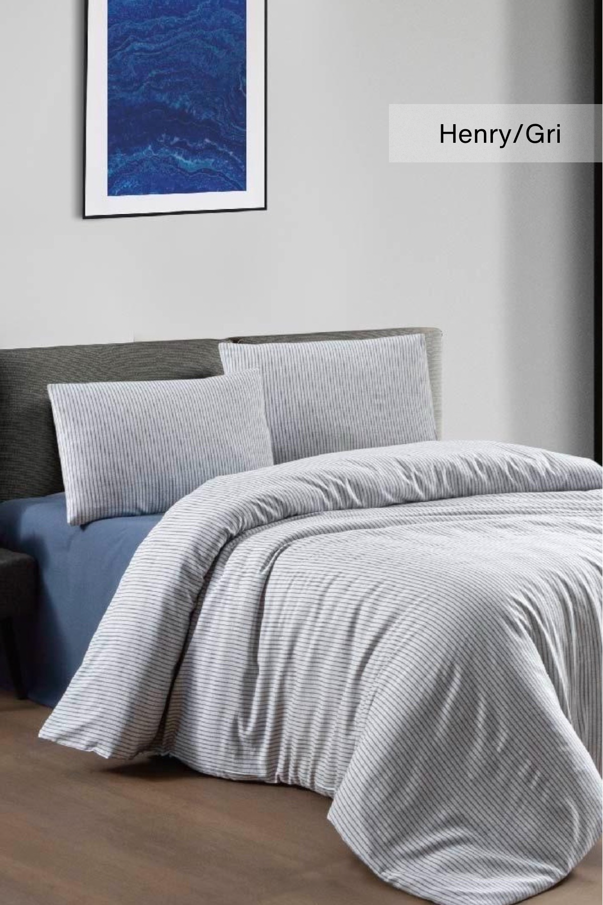 ÇİFT KİŞİLİK %100 PAMUK İPLİKTEN BOYALI NEVRESİM 200X220 ÇARŞAF 225X260 YASTIK KILIFI 50X70(2ADET) HENRY GRİ