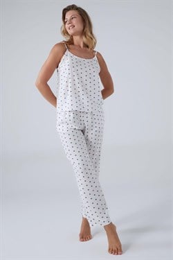Dokuma Pijama Takım Beyaz Desenli