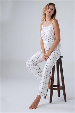 Dokuma Pijama Takım Beyaz Desenli