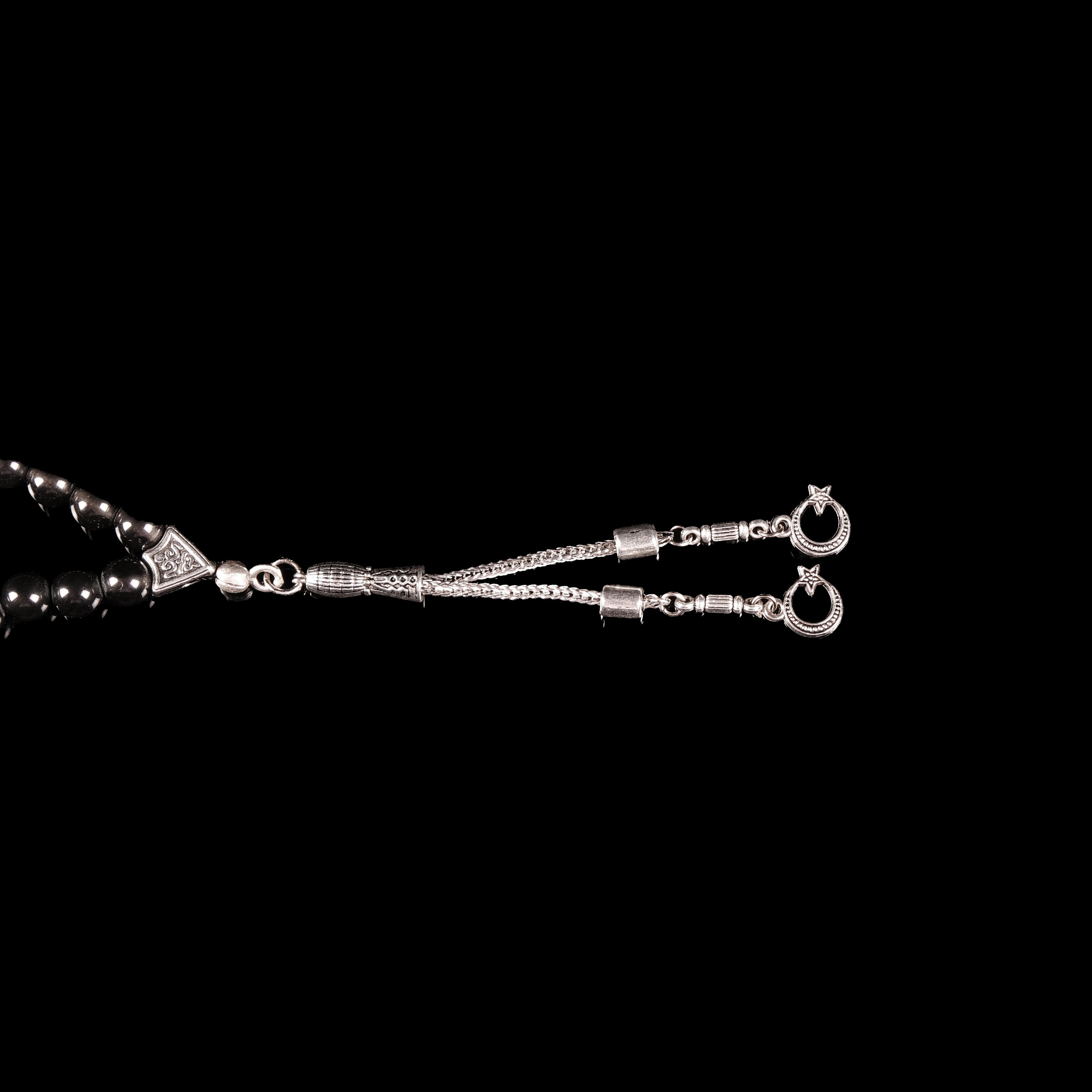 OBSİDYEN TAŞLI AY YILDIZ İMAMELİ TESPİH (24,8 GR)