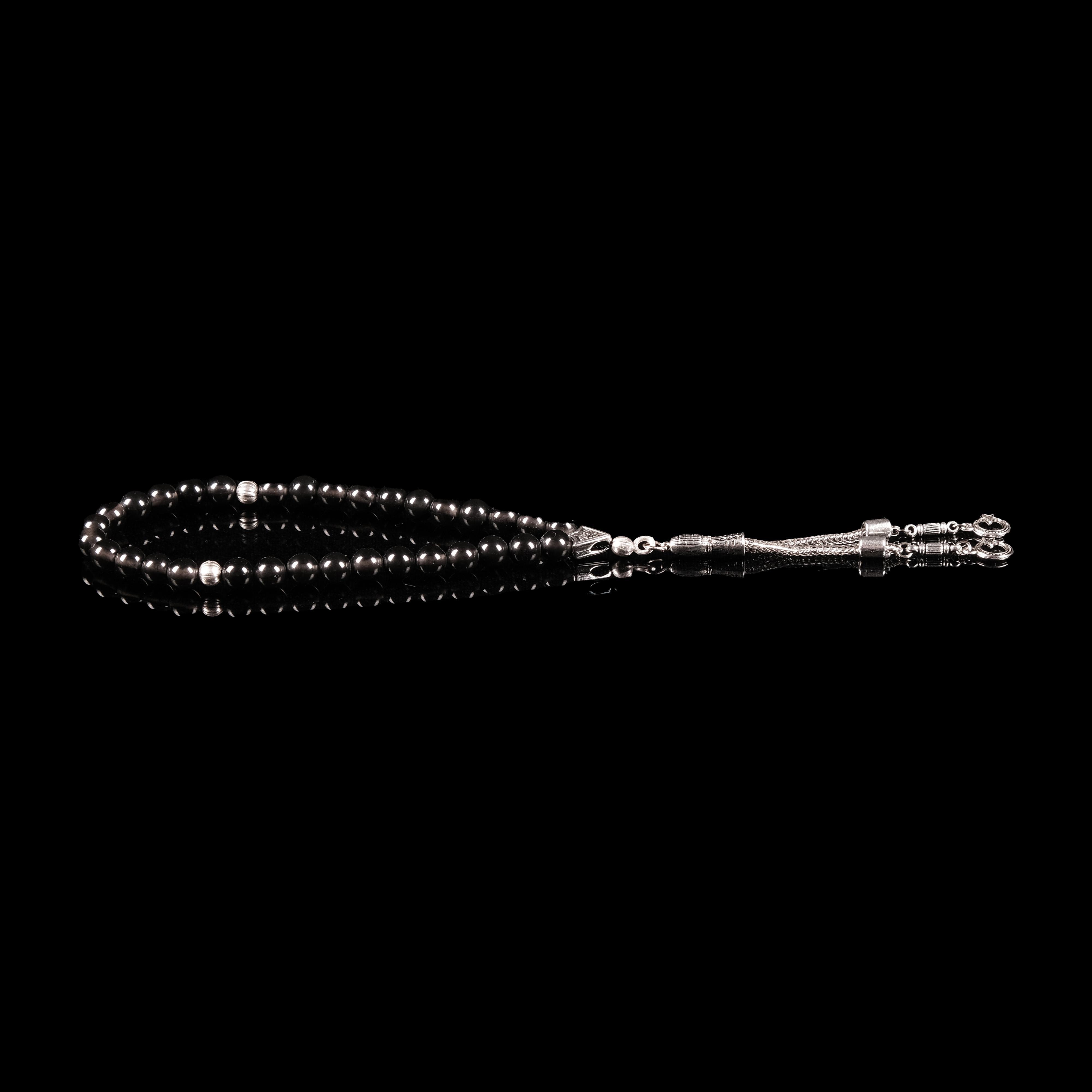 OBSİDYEN TAŞLI AY YILDIZ İMAMELİ TESPİH (24,8 GR)