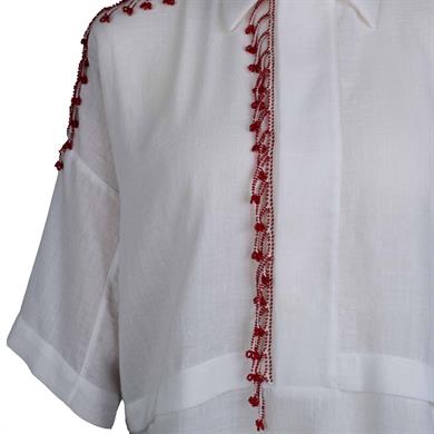 KIRMIZI BONCUK OYALI KOTON GÖMLEK