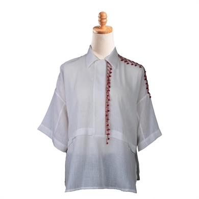 KIRMIZI BONCUK OYALI KOTON GÖMLEK