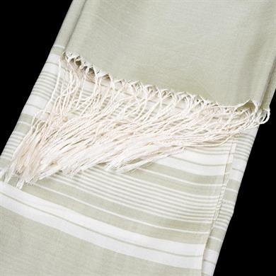 KREM ÇİZGİLİ YEŞİL İPEK ŞAL