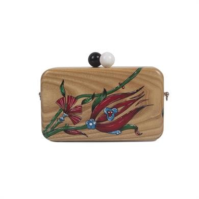 LALE BOYAMALI AHŞAP ÇANTA