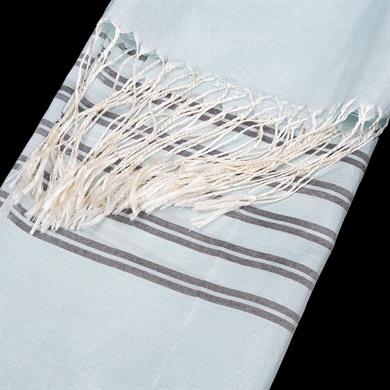 SİYAH ÇİZGİLİ TURKUAZ İPEK ŞAL