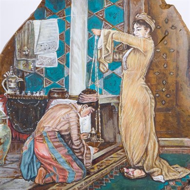 YARI DEĞERLİ TAŞ SÜSLEME KAHVE YAPAN KADINLAR