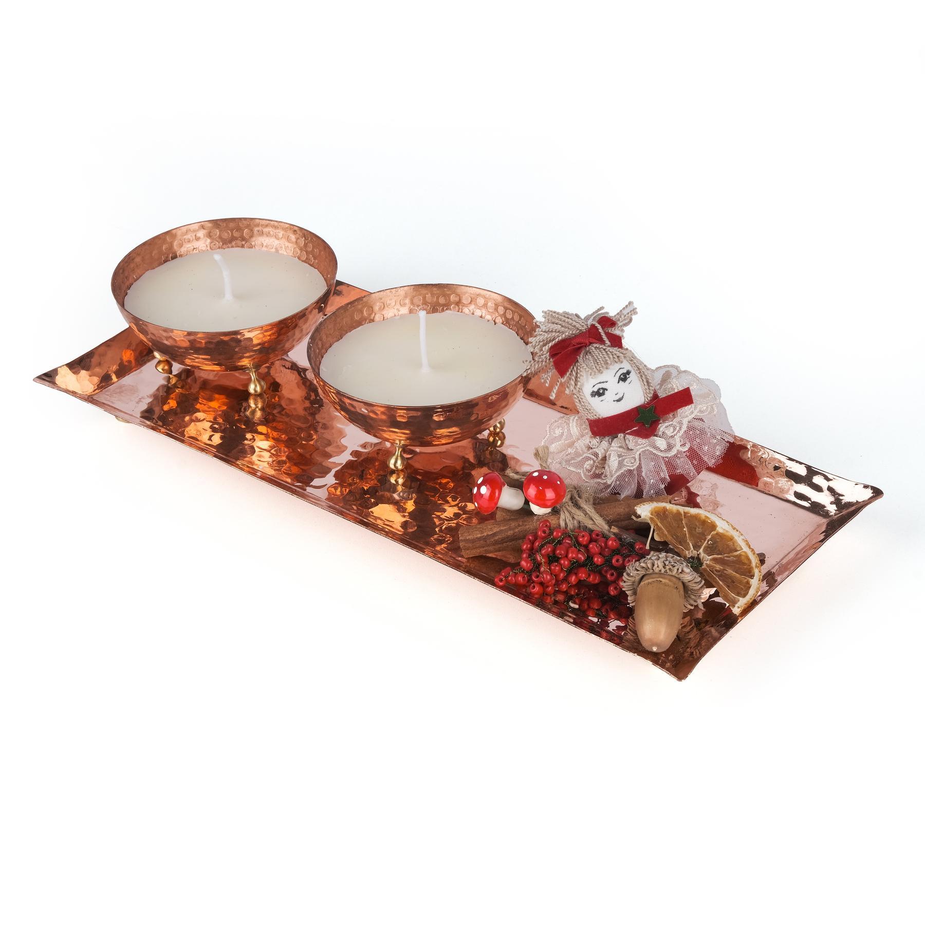 DİKDÖRTGEN BAKIR MUMLUK SETİ