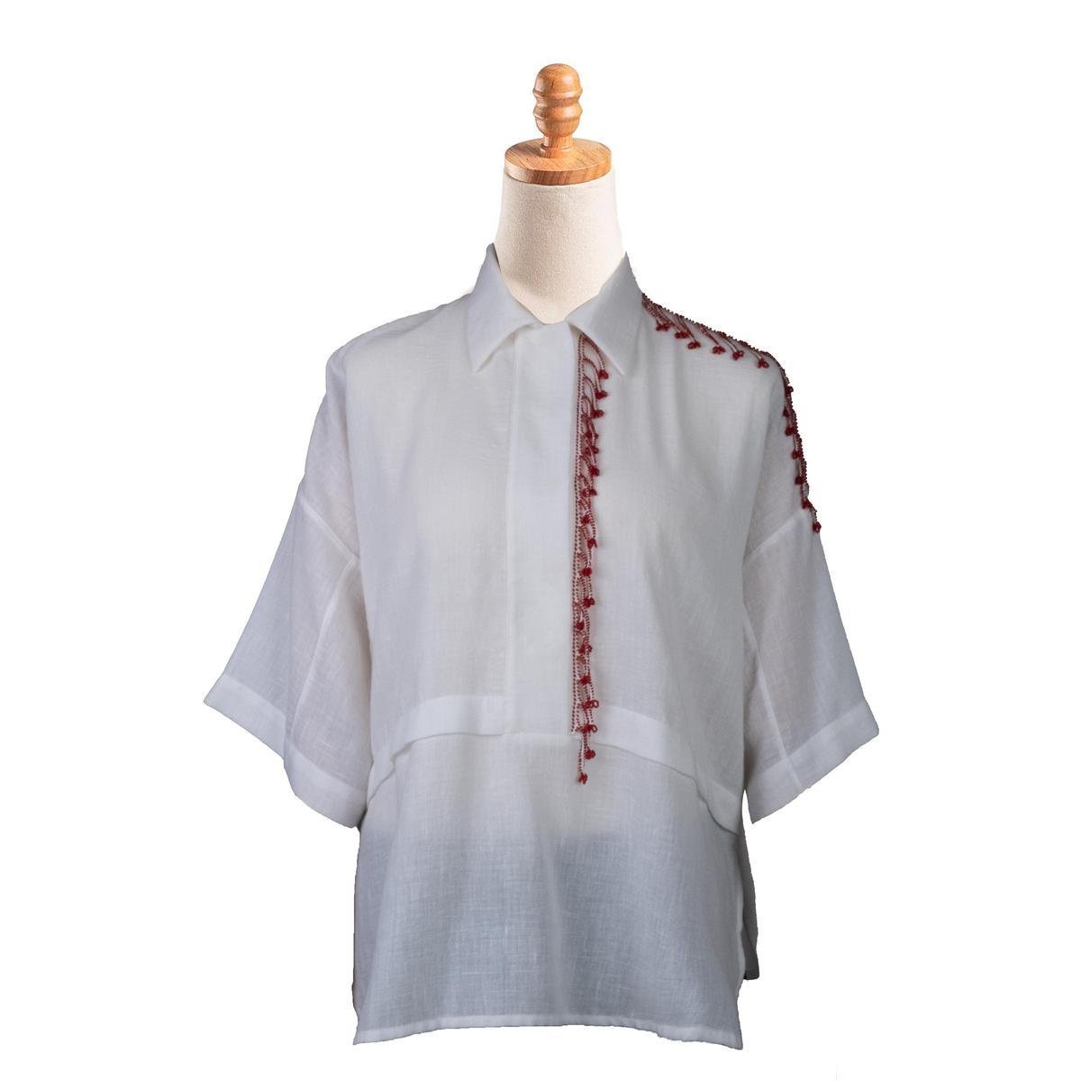 KIRMIZI BONCUK OYALI KOTON GÖMLEK