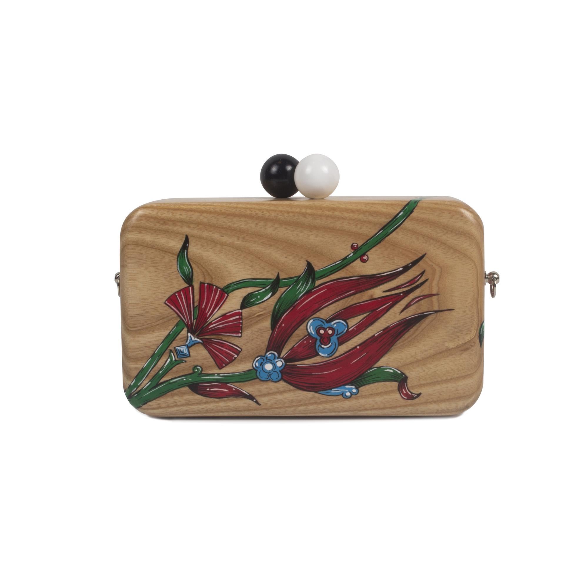 LALE BOYAMALI AHŞAP ÇANTA