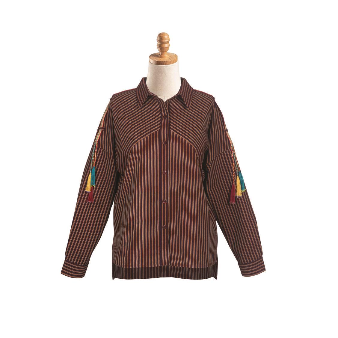 OMZU ÇARPANA DETAYLI GAZENNE DOKUMA GÖMLEK