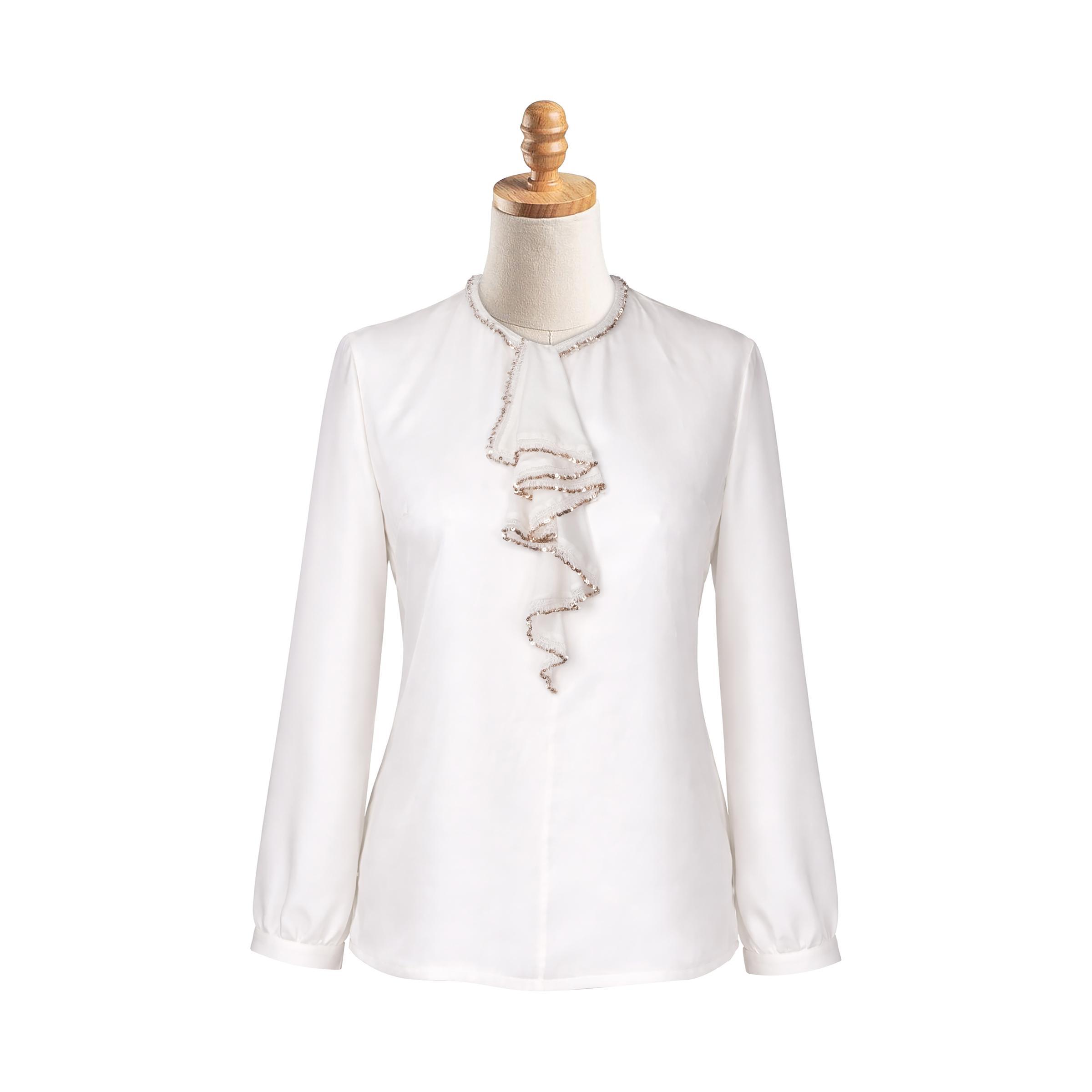 PULLU YAKALI İPEK BLUZ