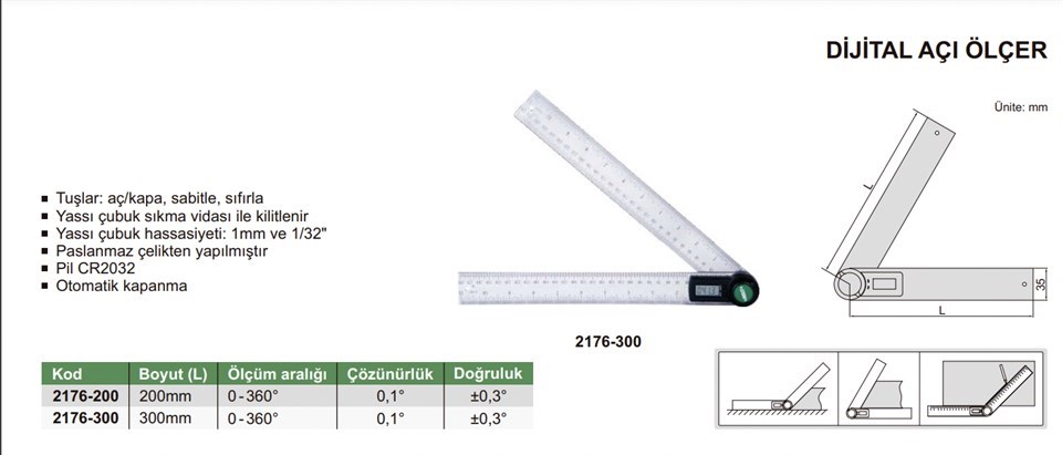 Insize 2176-200 Dijital Açı Ölçer 