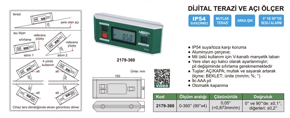 Insize 2179-360 Dijital Terazi ve Açı Ölçer