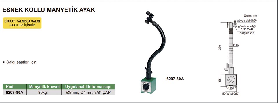 Insize 6207-80A Esnek Kollu Manyetik Ayak