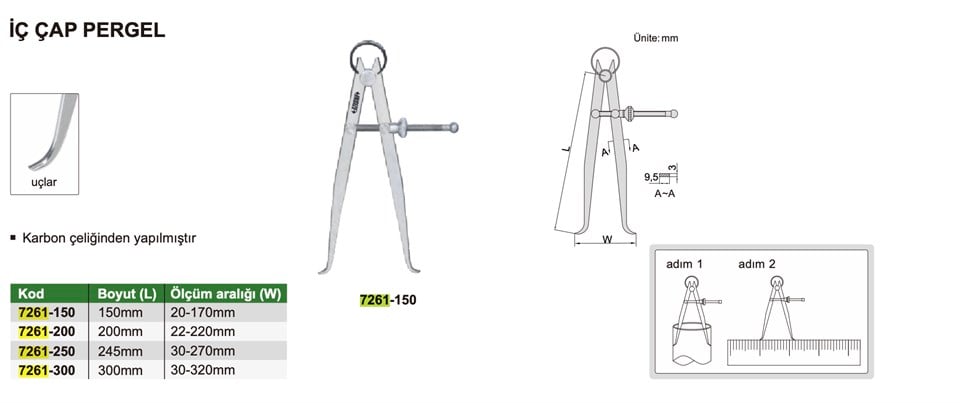 Insize 7261-150 İç Çap Pergel