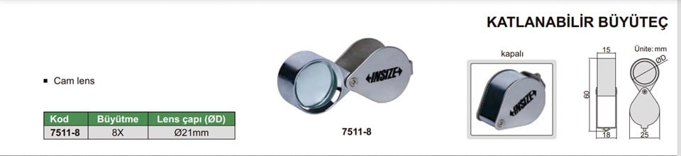 Insize 7511-8 Katlanabilir Büyüteç