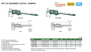Insize 1126-150 Dijital Su Geçirmez Kumpas