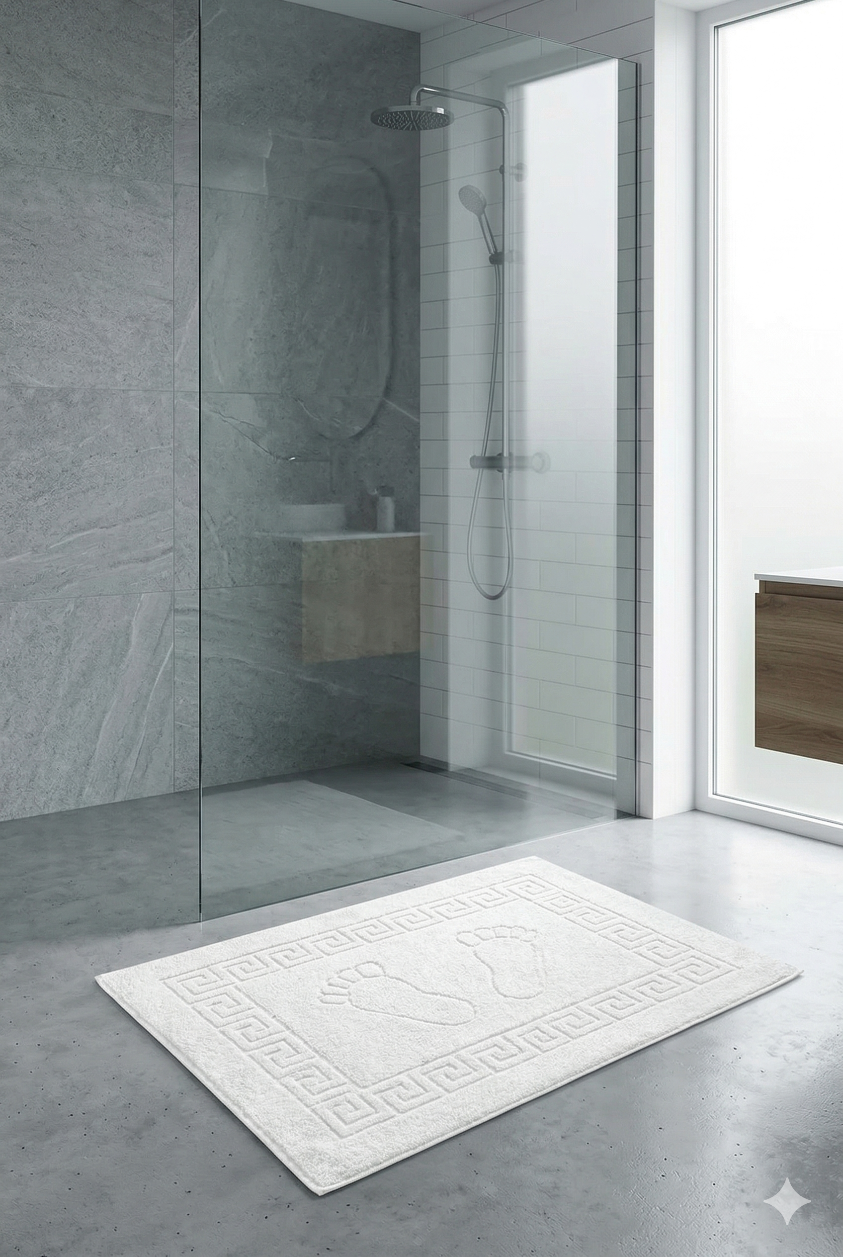 Neşe Home Ayak İzli Beyaz Banyo Paspası 50x70 – %100 Pamuklu ve Emici