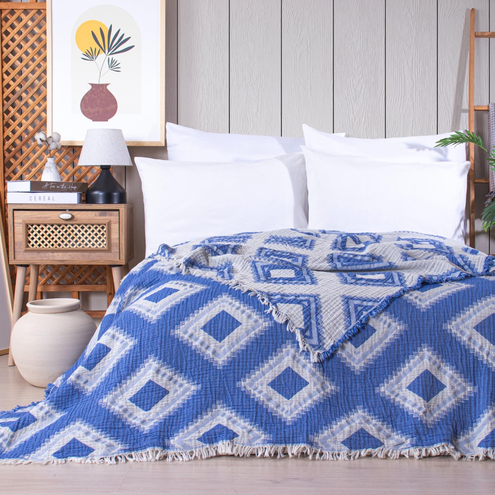 LORENA SAKS MAVİSİ MÜSLİN YATAK ÖRTÜSÜ 240X260