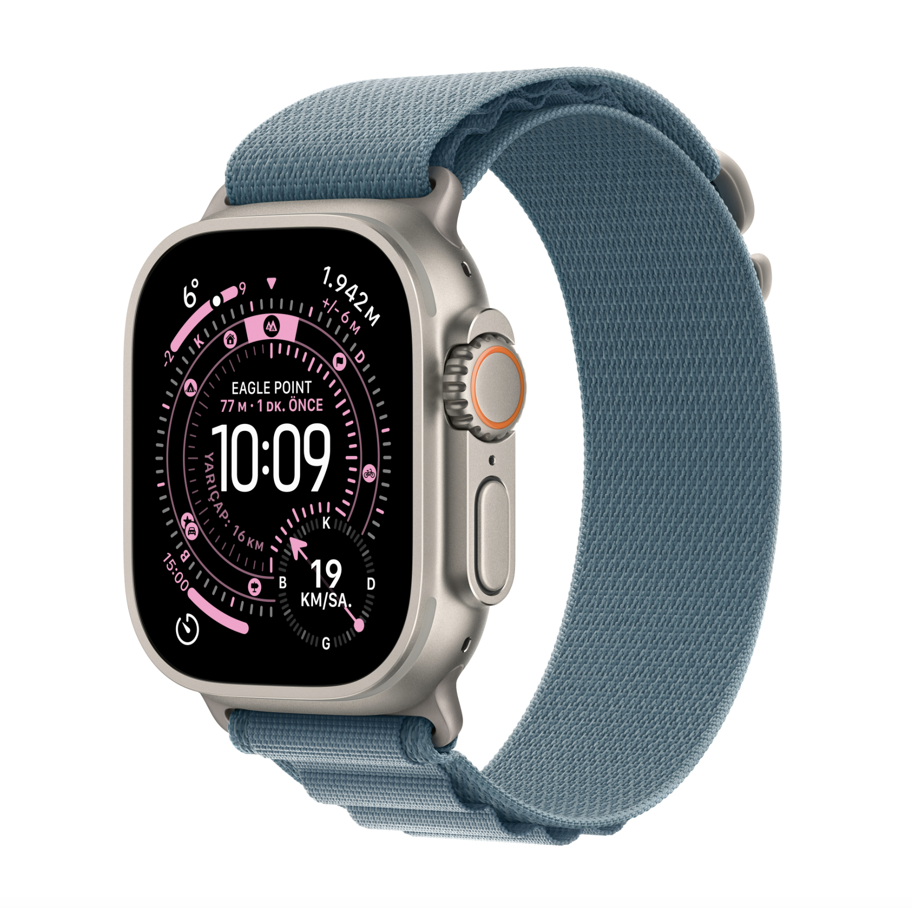 Apple Watch Ultra 3 GPS + Cellular 49mm Natürel Titanyum Kasa Açık Mavi Alpine Loop S MEWK4TU/A