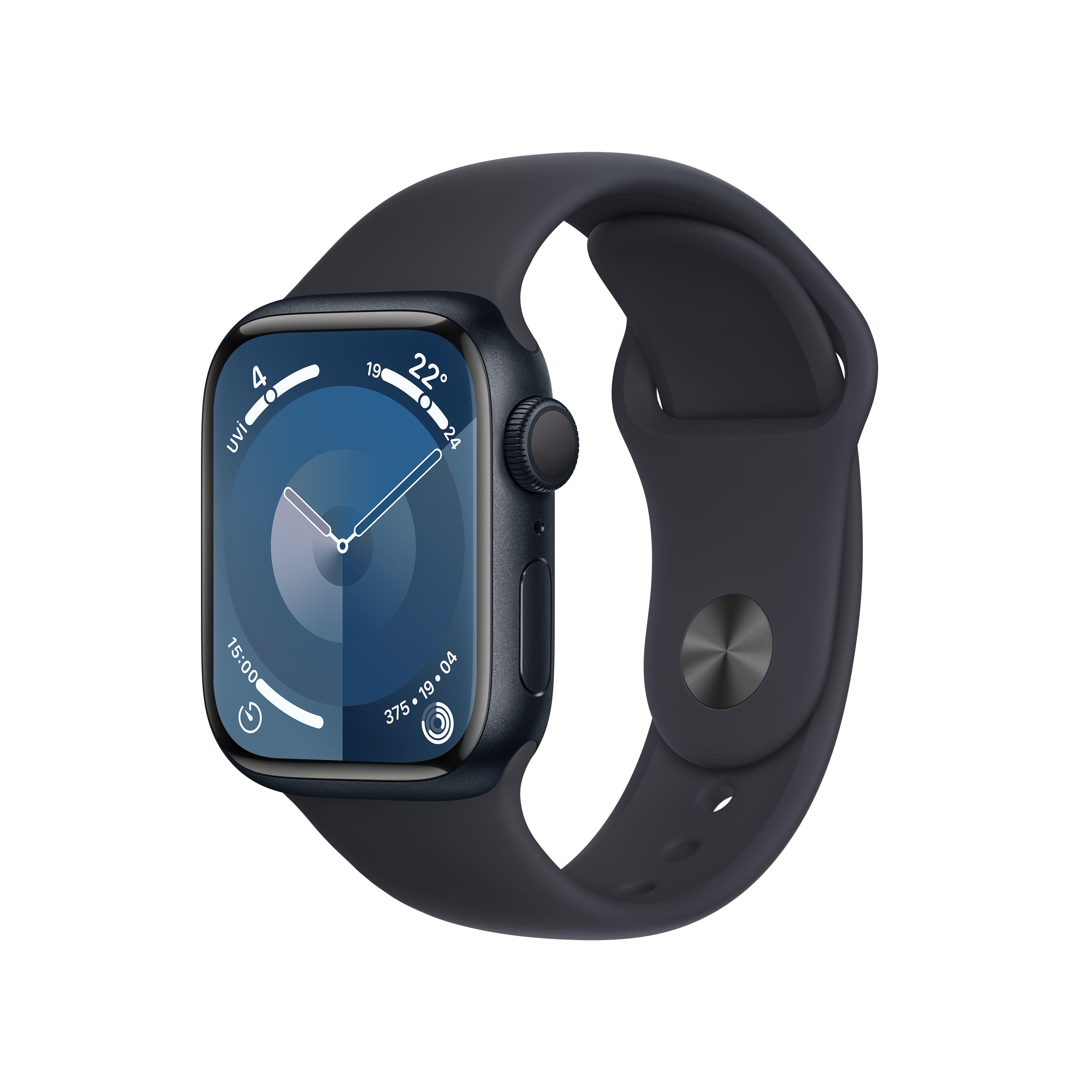 Apple Watch Series 9 GPS 41mm Gece Yarısı Alüminyum Kasa Beyaz Spor Kordon (S-M) - MR8W3TU/A