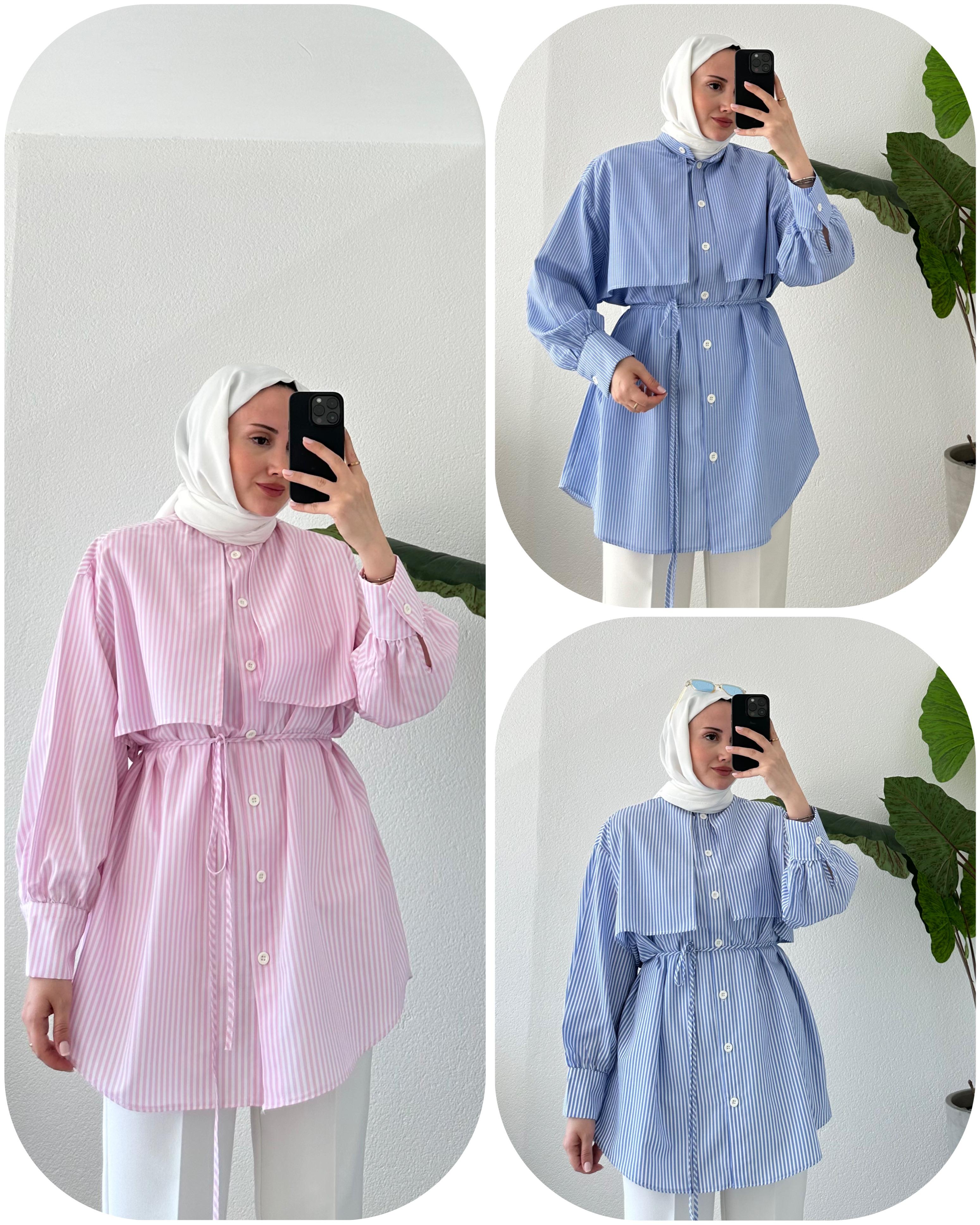 ÇİZGİLİ PELERİNLİ GÖMLEK