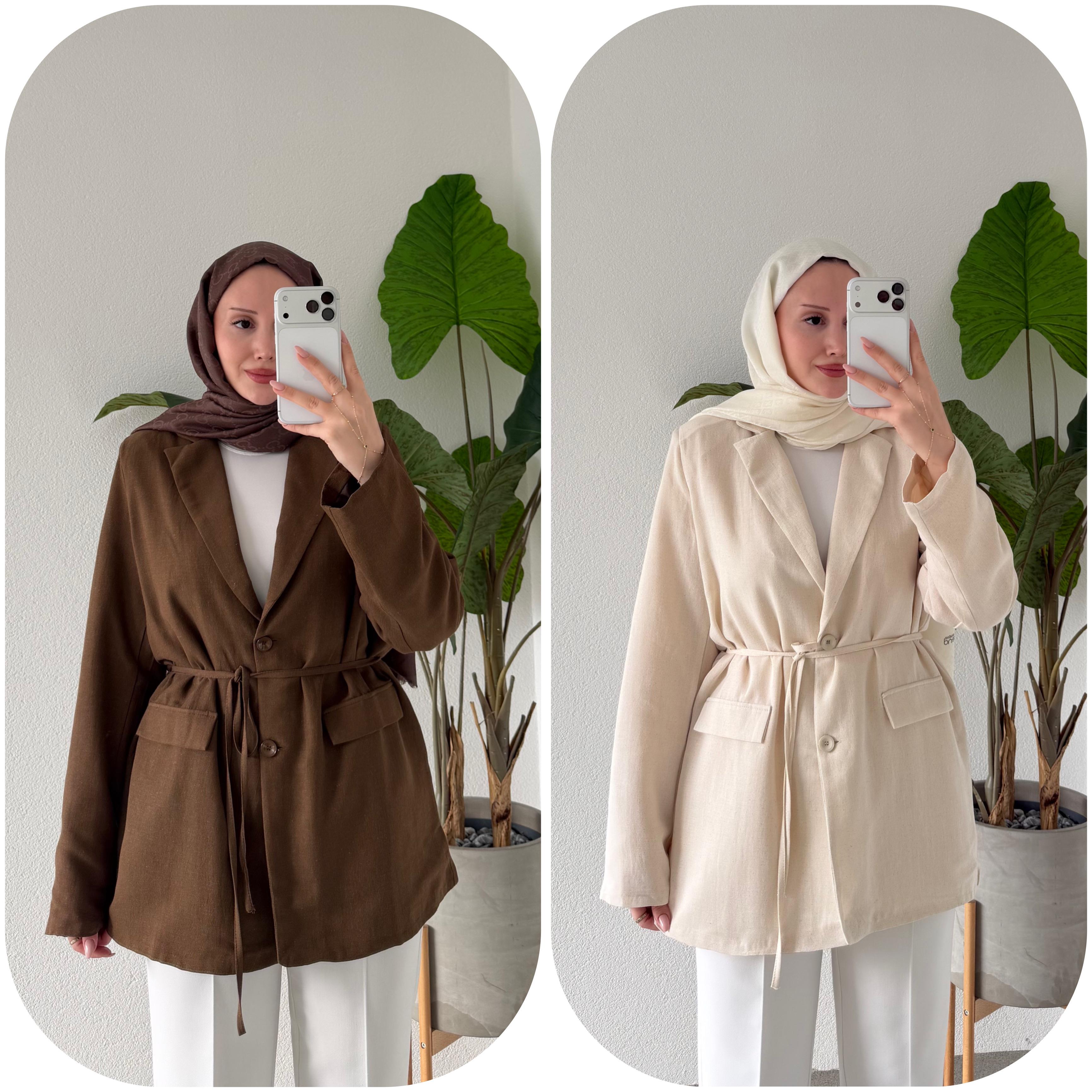 KETEN KUŞAKLI CEKET