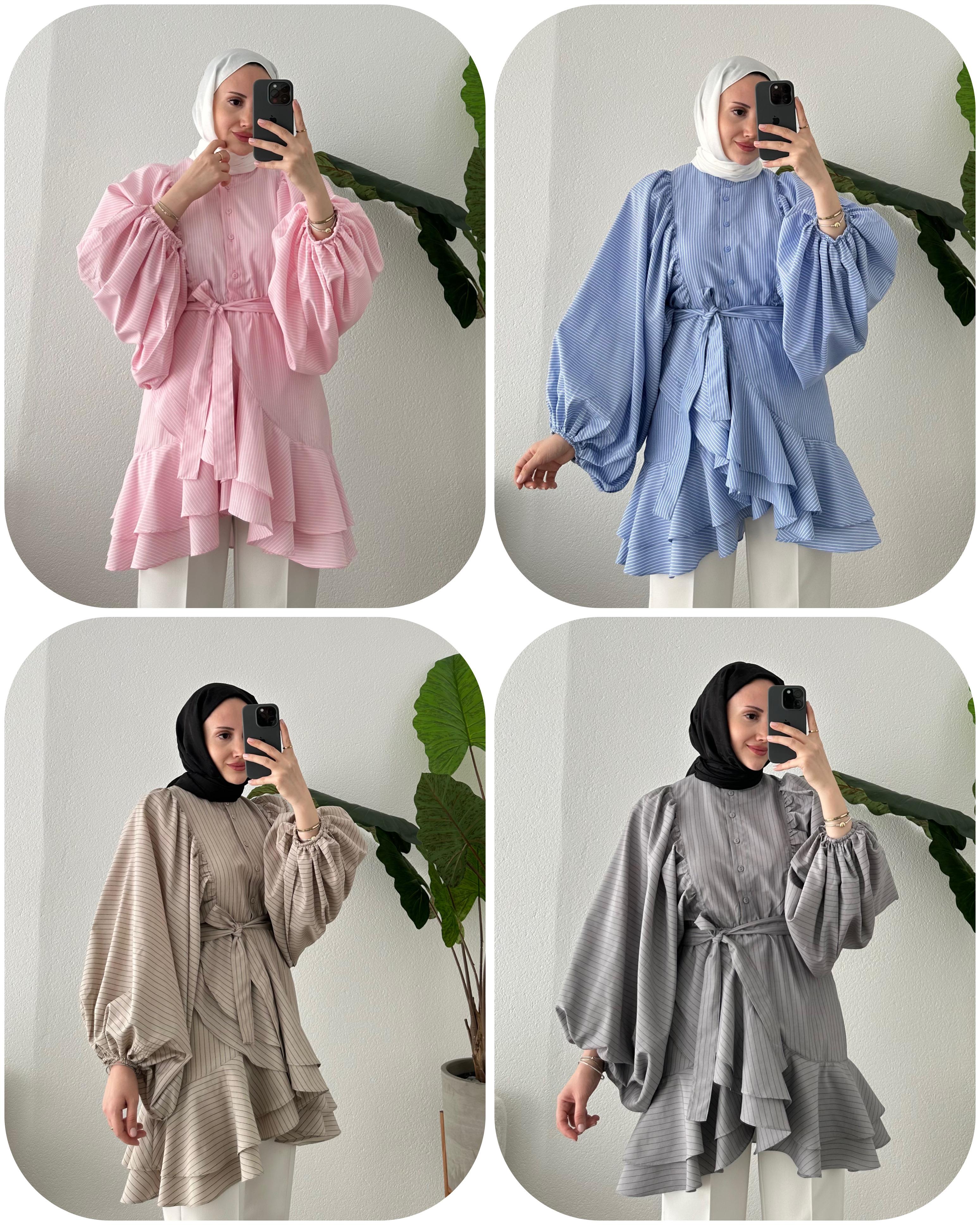 VOLAN DÖKÜMLÜ ÇİZGİLİ GÖMLEK