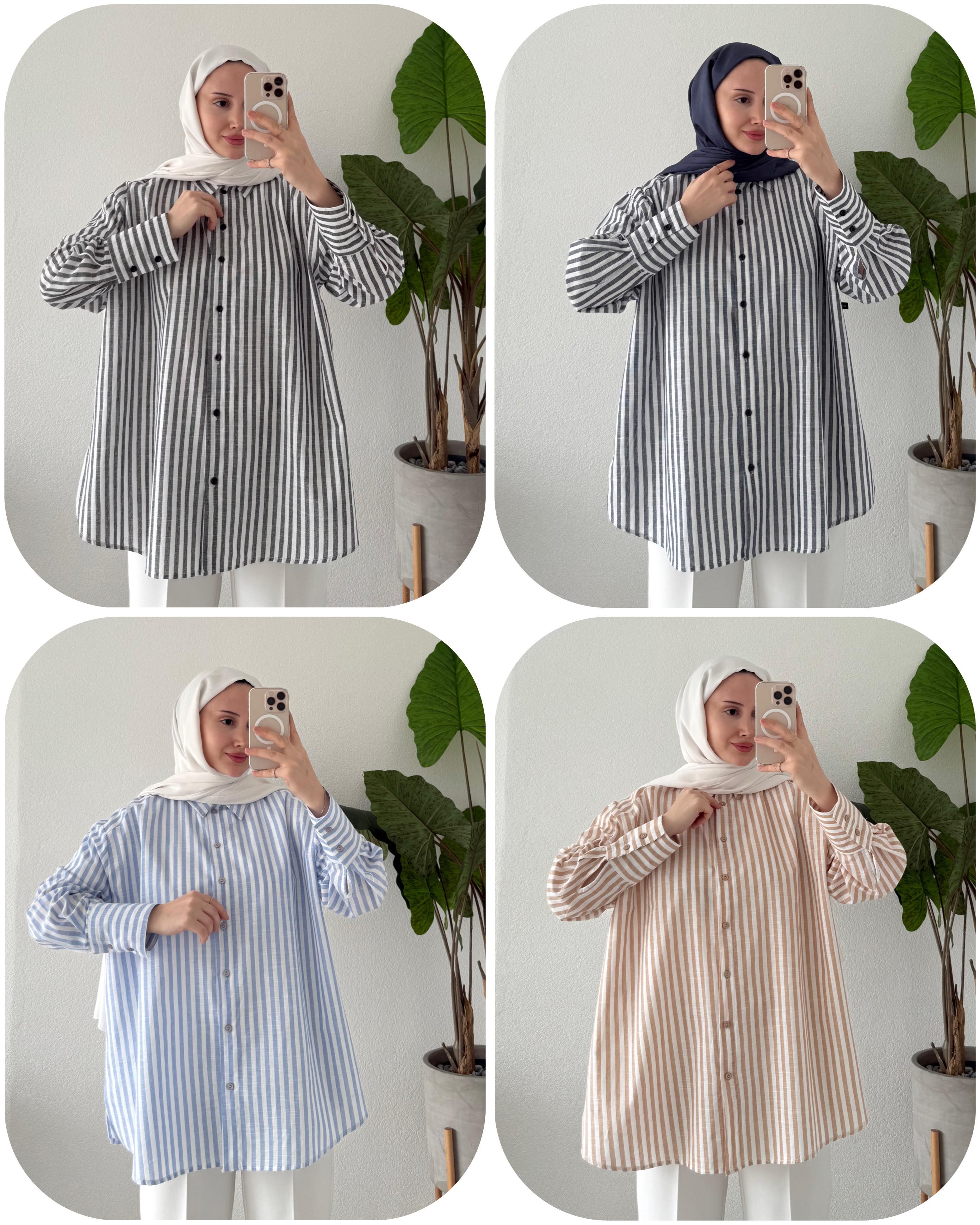 ÇİZGİLİ OVERSİZE KETEN GÖMLEK