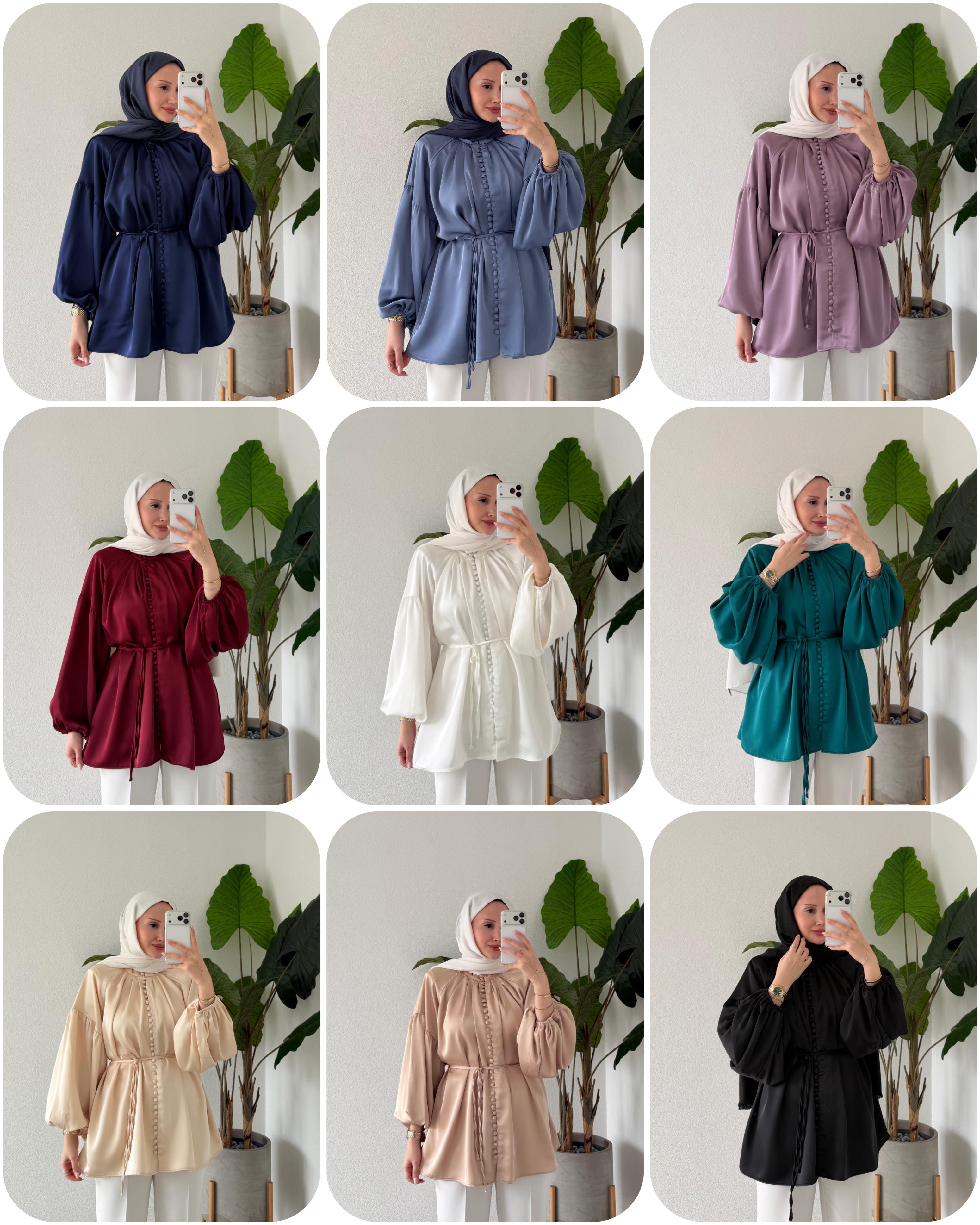 DÜĞME DETAYLI SATEN GÖMLEK