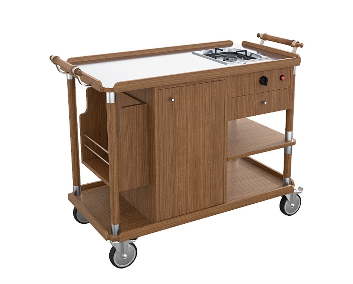 Tek Ocaklı Flambe ArabasıTek Ocaklı Flambe Arabası | Ahşap Flambe Arabası Fiyatları ve ModelleriAhşap Servis Arabası Tektıklamutfak