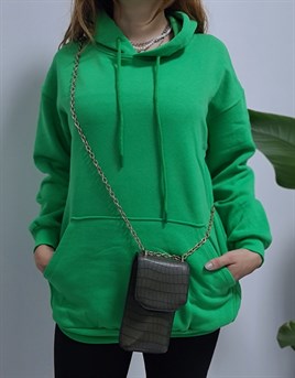 Kapüşonlu Sweatshirt - Yeşil