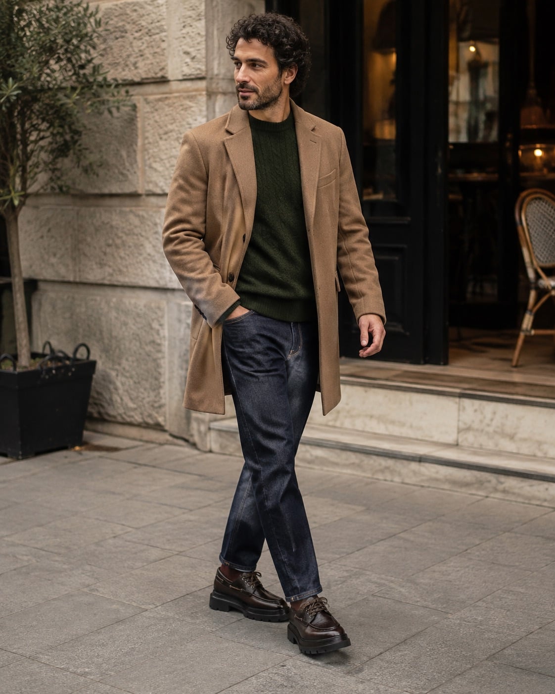 Kışlık smart casual kahverengi ayakkabı erkek kombini
