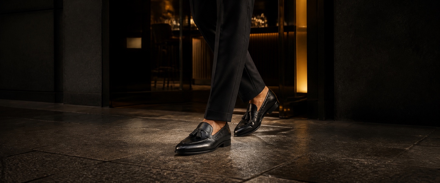 Gece şıklığı siyah püsküllü erkek loafer