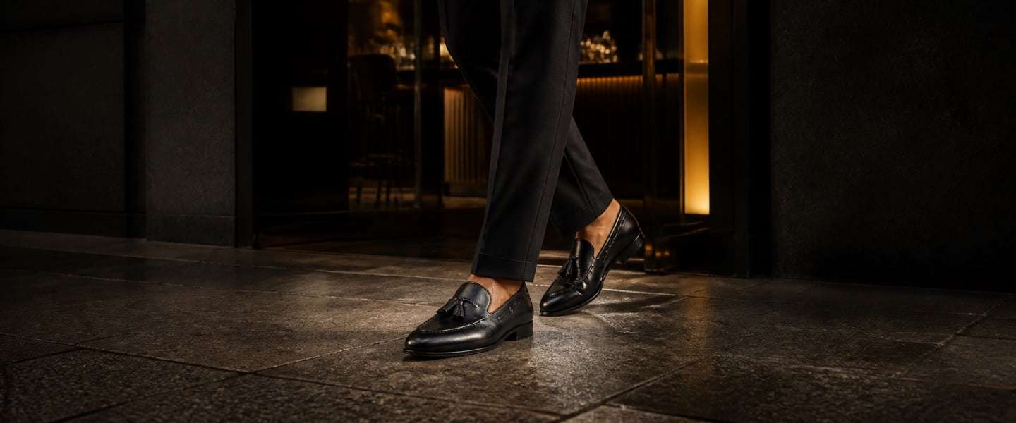 Gece şıklığı siyah püsküllü erkek loafer