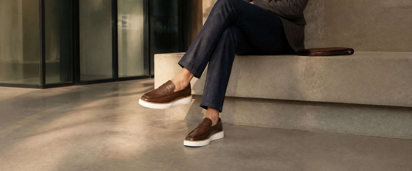 Modern ofis kahverengi deri erkek loafer