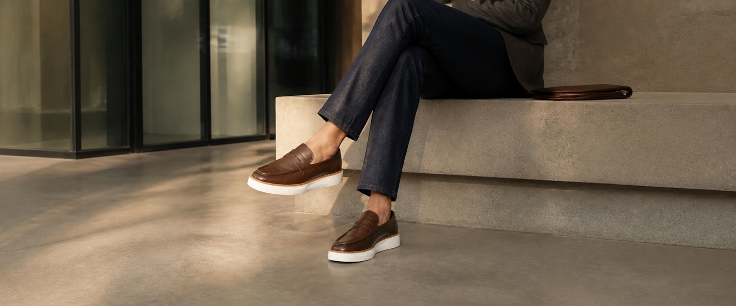 Modern ofis kahverengi deri erkek loafer