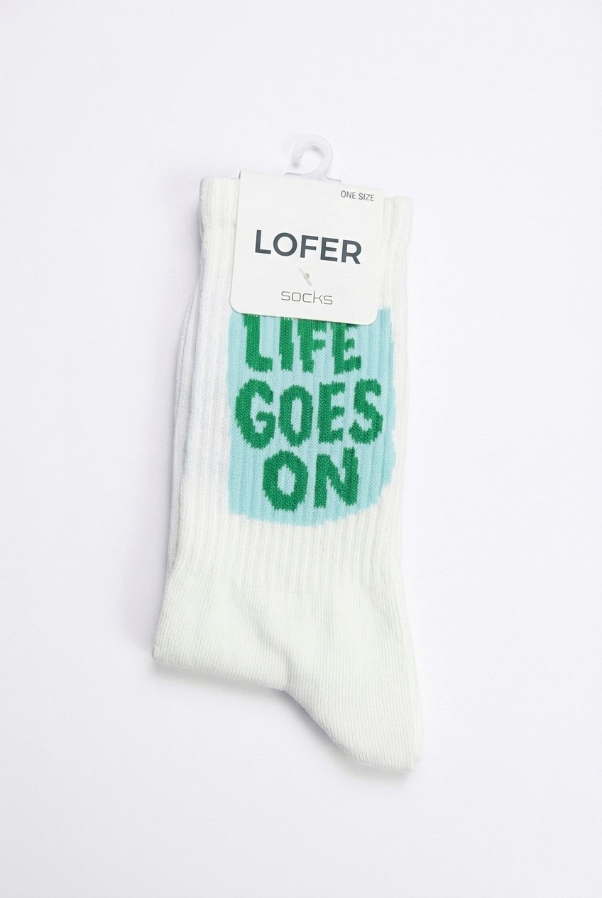 Beyaz Life Goes On Yazılı Çorap Beyaz