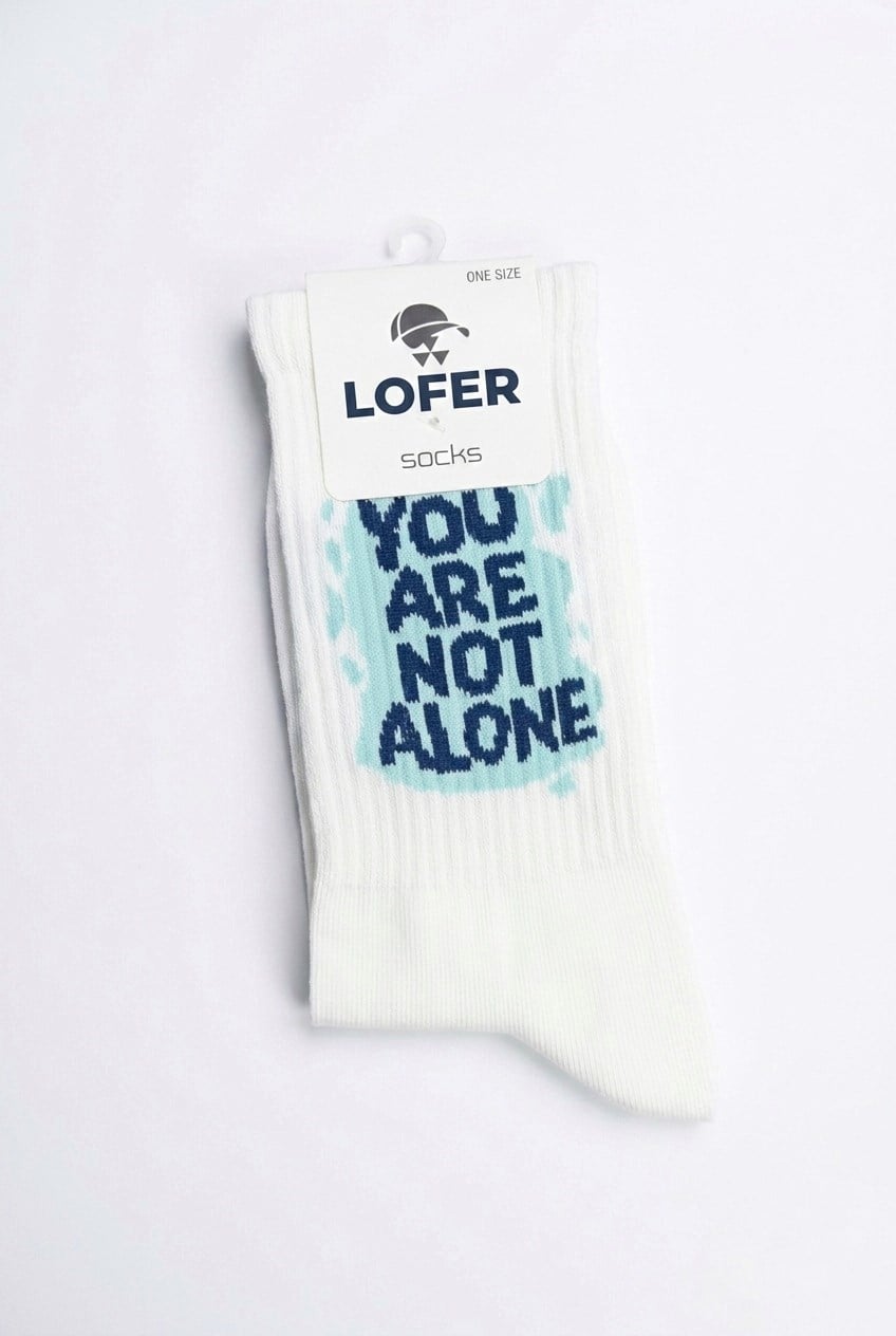 Beyaz You Are Not Alone Yazılı Çorap Beyaz