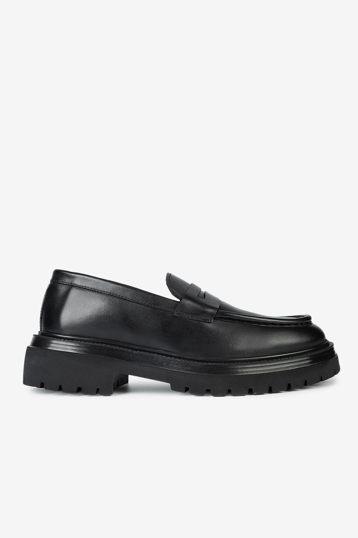 Erkek Deri EVA Tabanlı Bantlı Klasik Loafer – Siyah