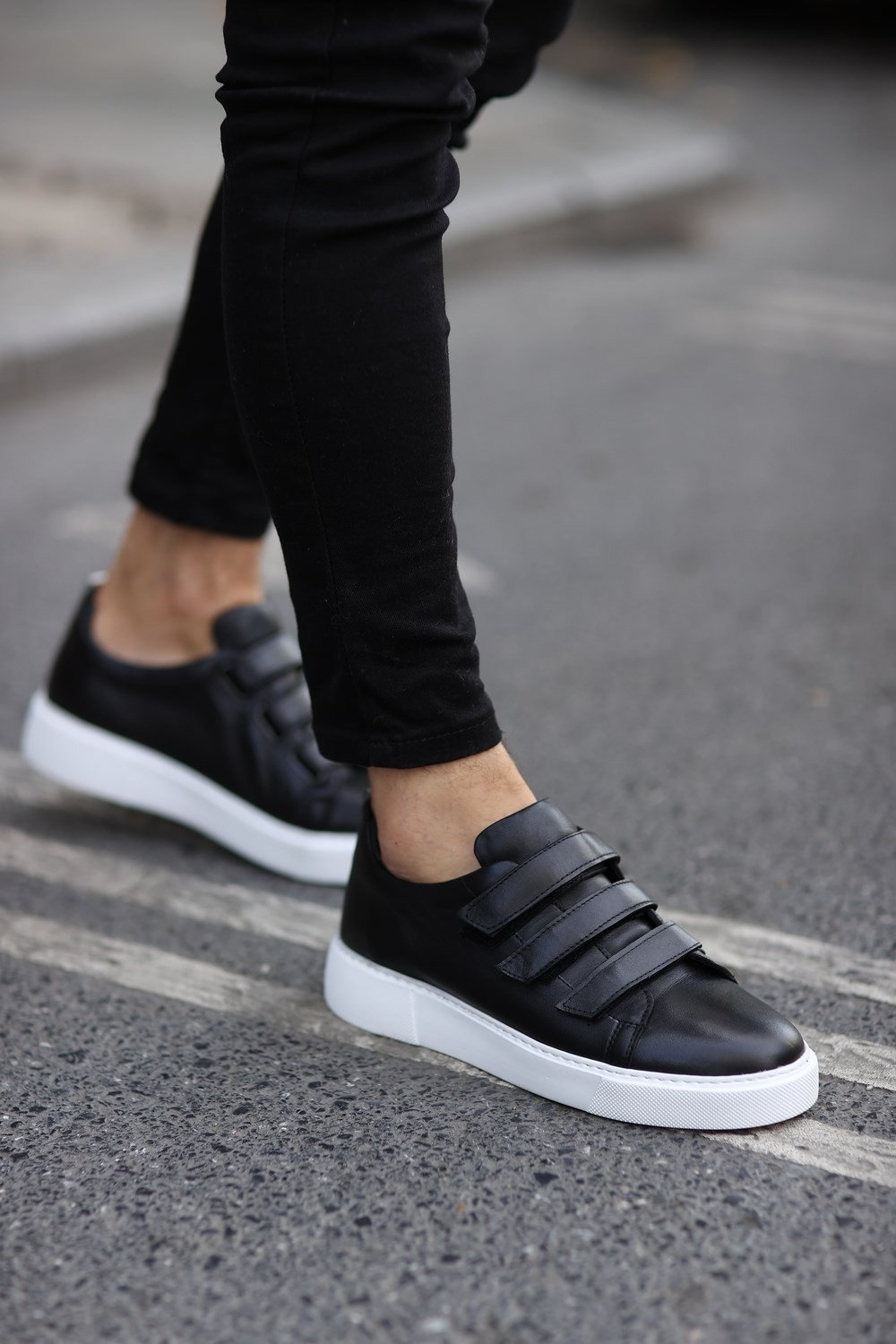 Serhat Özköroğlu - Siyah Deri Cırtlı Sneakers Erkek Ayakkabı