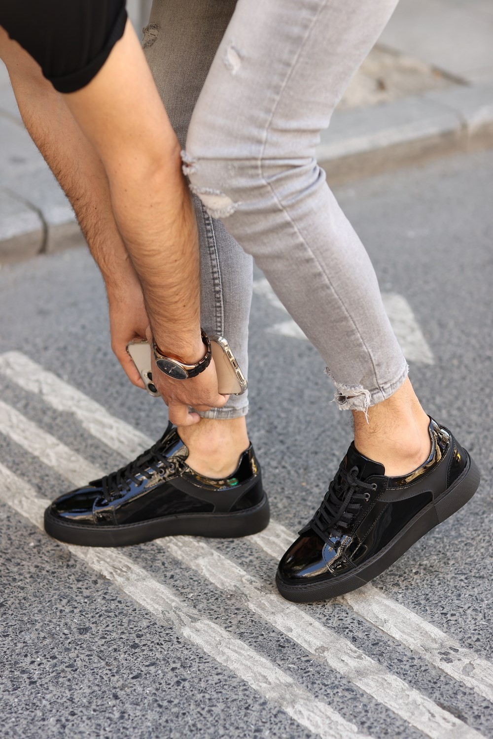 Serhat Özköroğlu - Siyah Rugan Deri Sneakers Erkek Ayakkabı