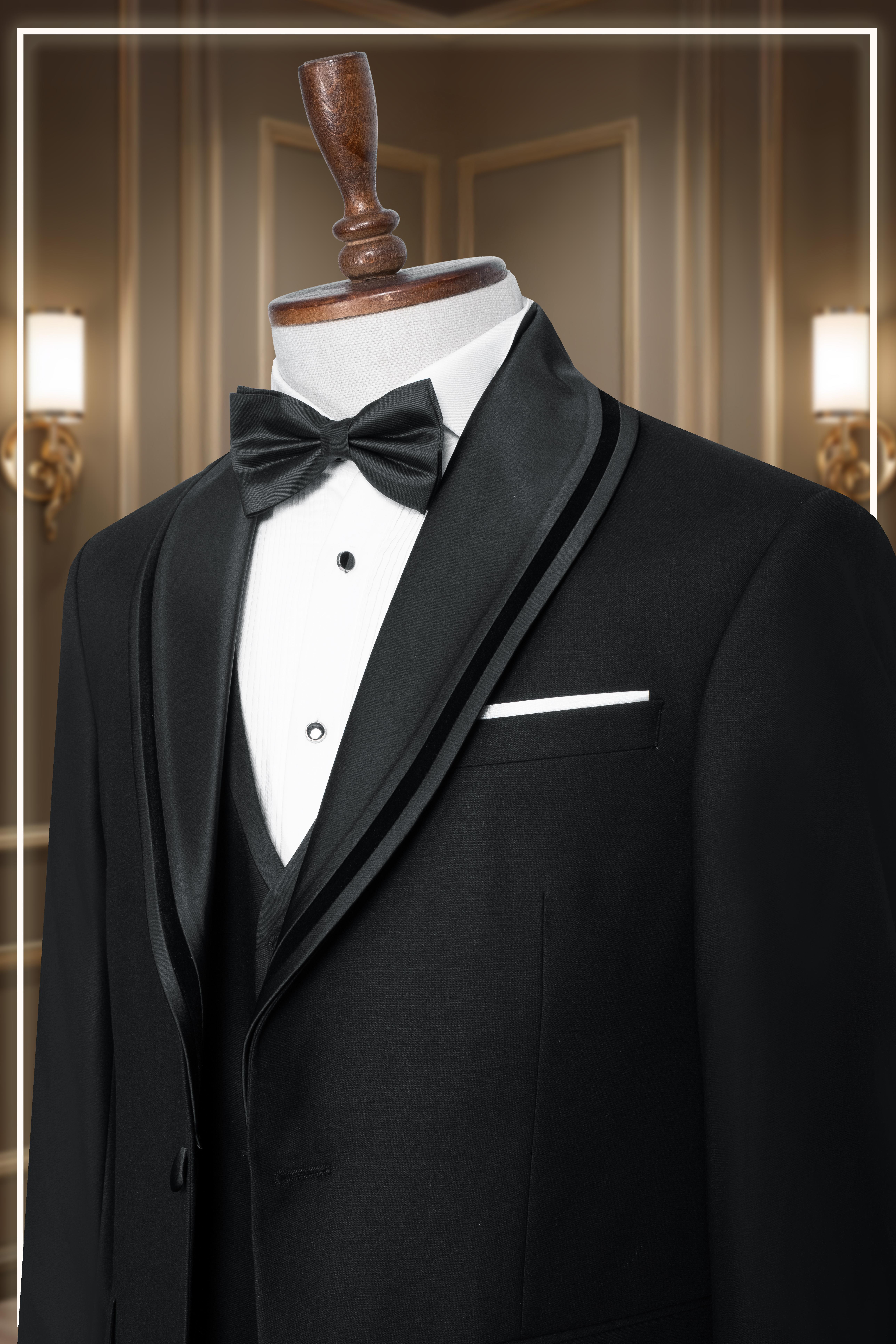 Damatlık İtalyan Kesim Slim Fit Yelekli Şal Yaka Siyah SD42356