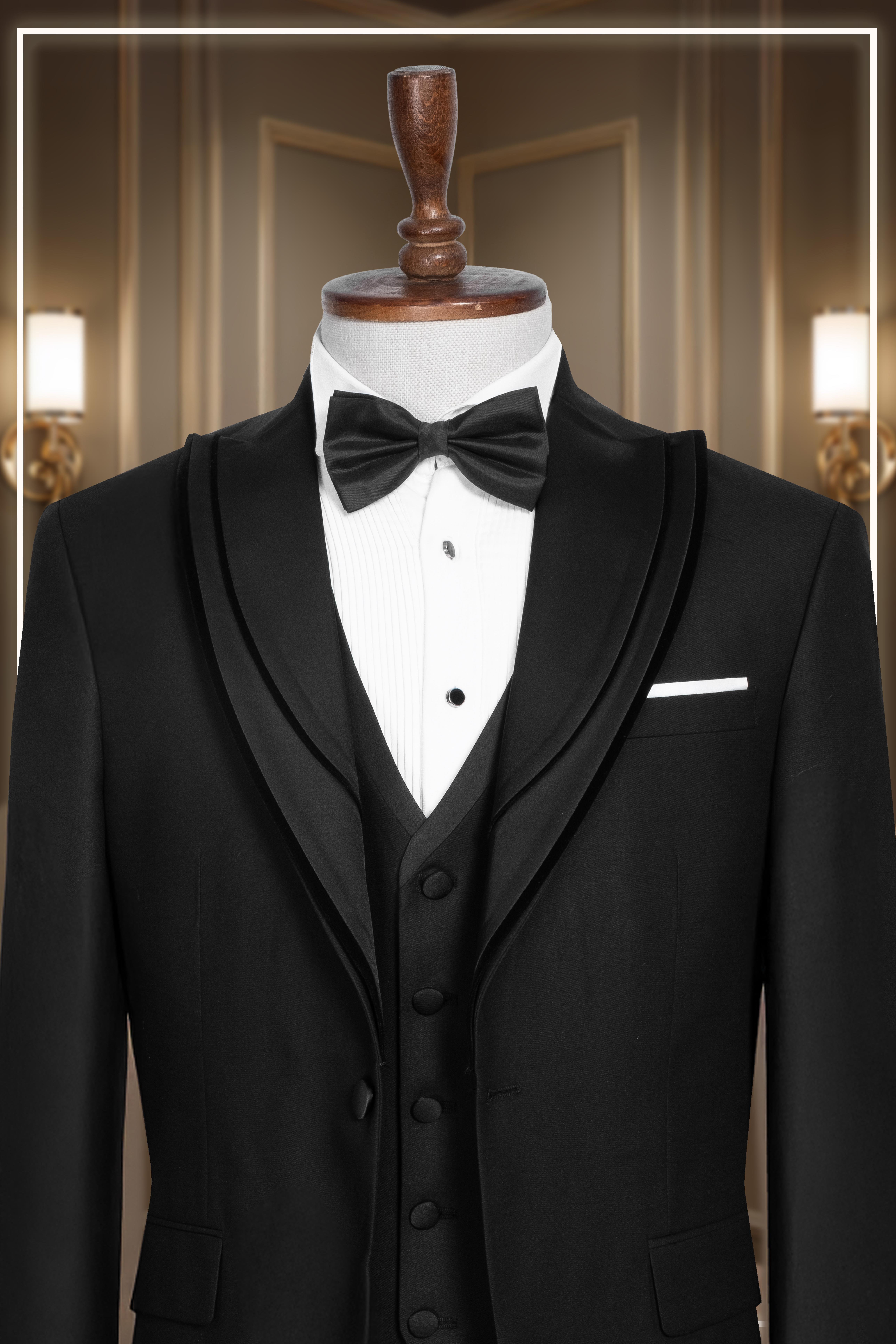 Damatlık İtalyan Kesim Slim Fit Yelekli Krılangıç Yaka Siyah SD42360
