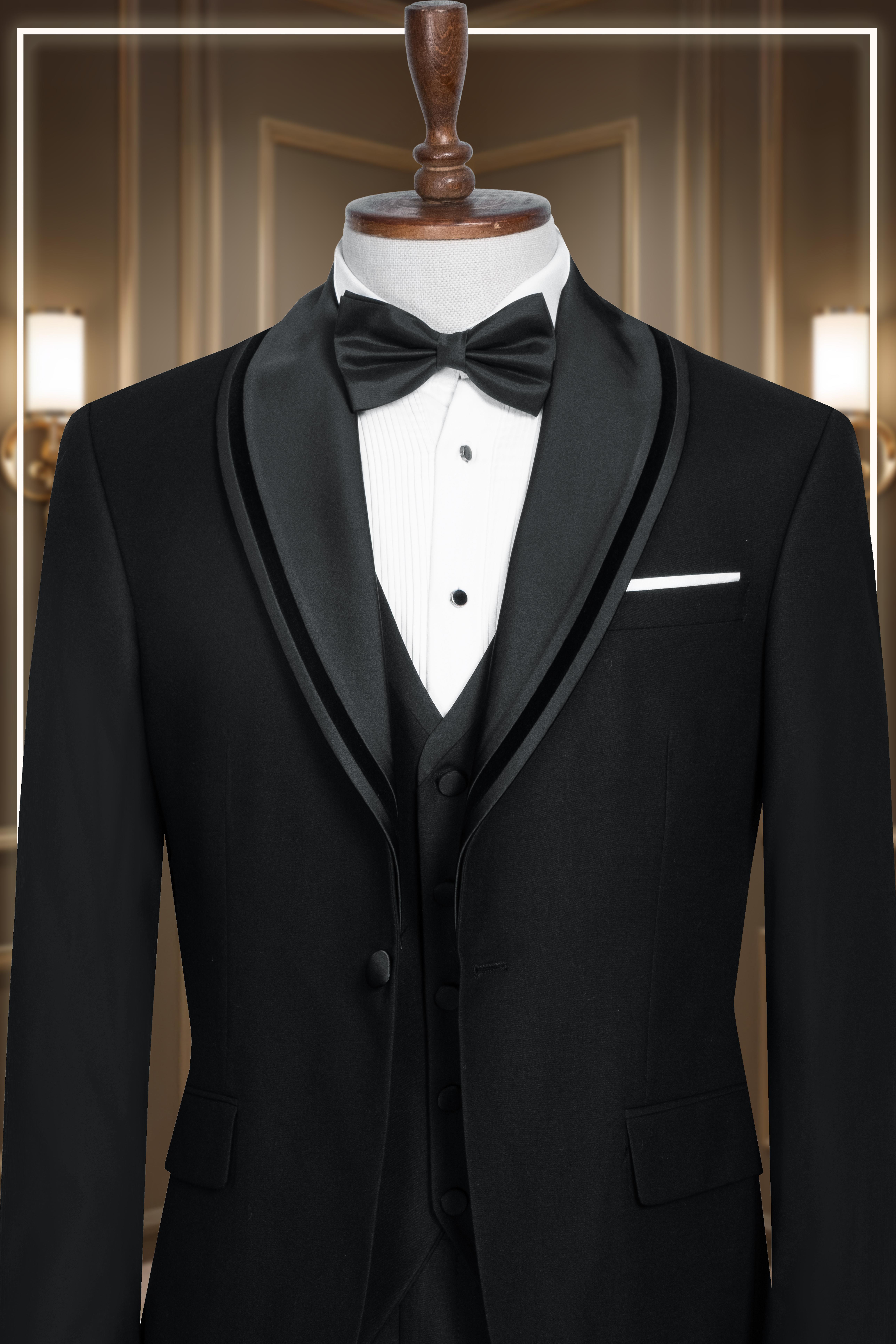 Damatlık İtalyan Kesim Slim Fit Yelekli Şal Yaka Siyah SD42356