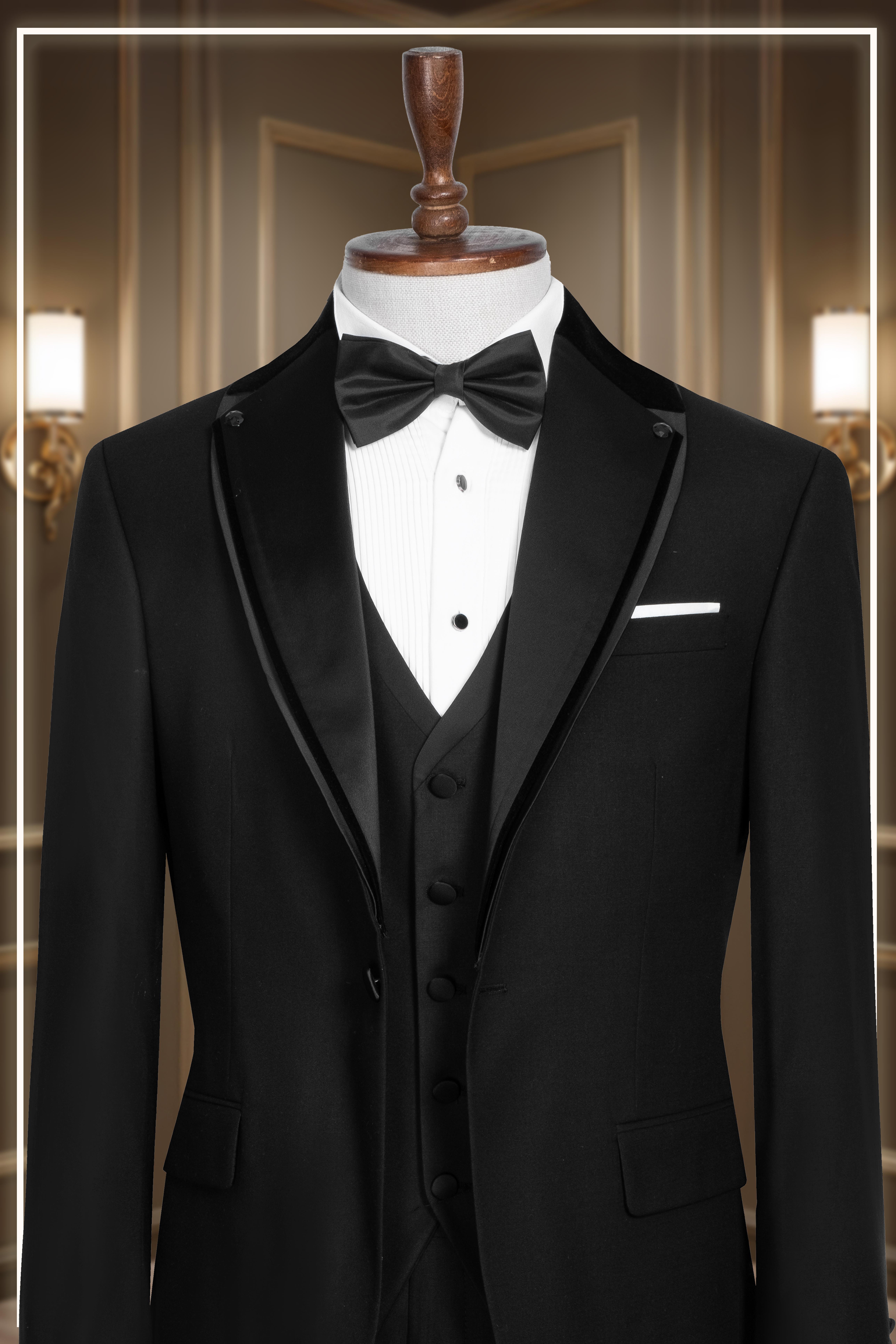 Damatlık İtalyan Kesim Slim Fit Yelekli Şal Yaka Siyah SD42357