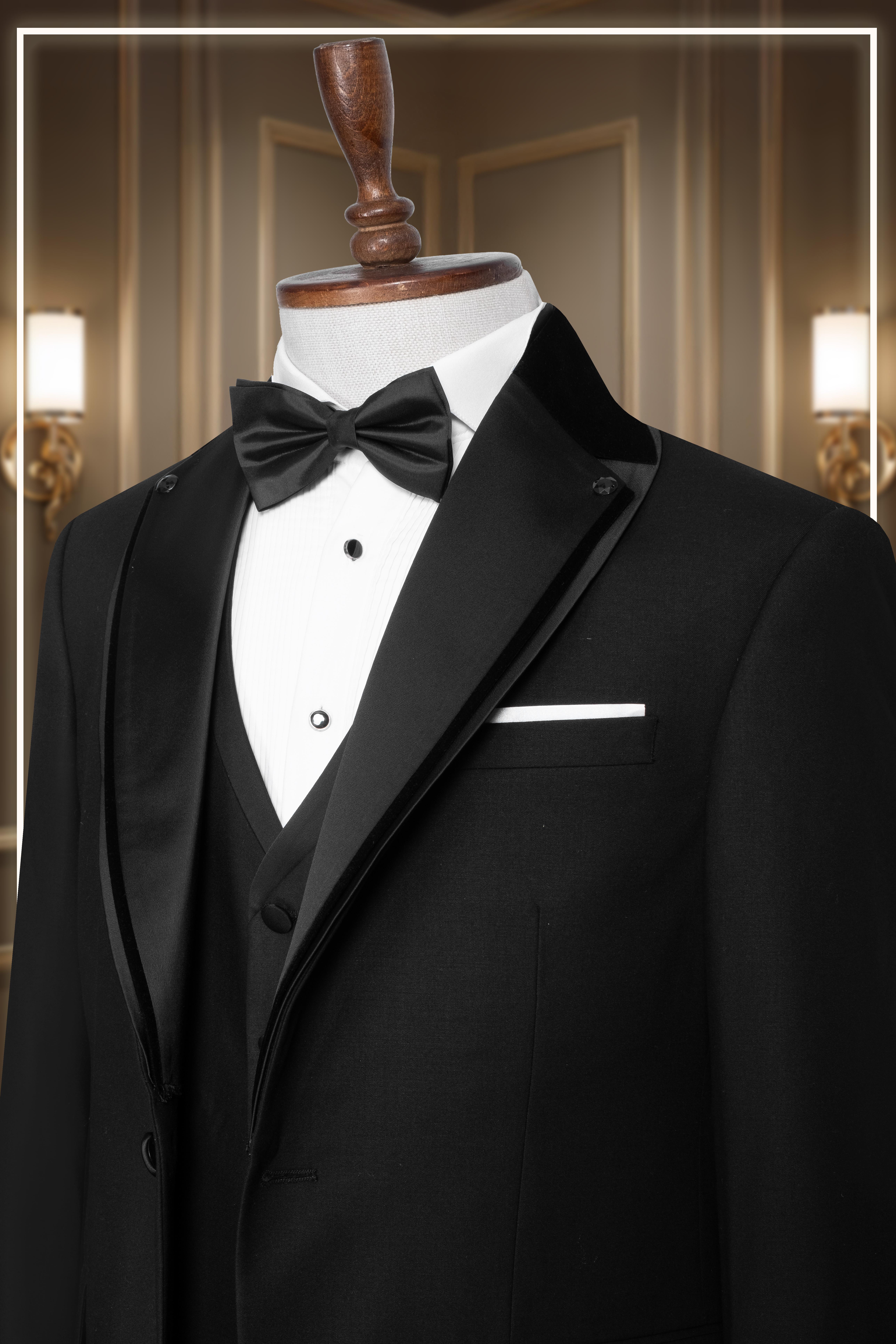 Damatlık İtalyan Kesim Slim Fit Yelekli Şal Yaka Siyah SD42357