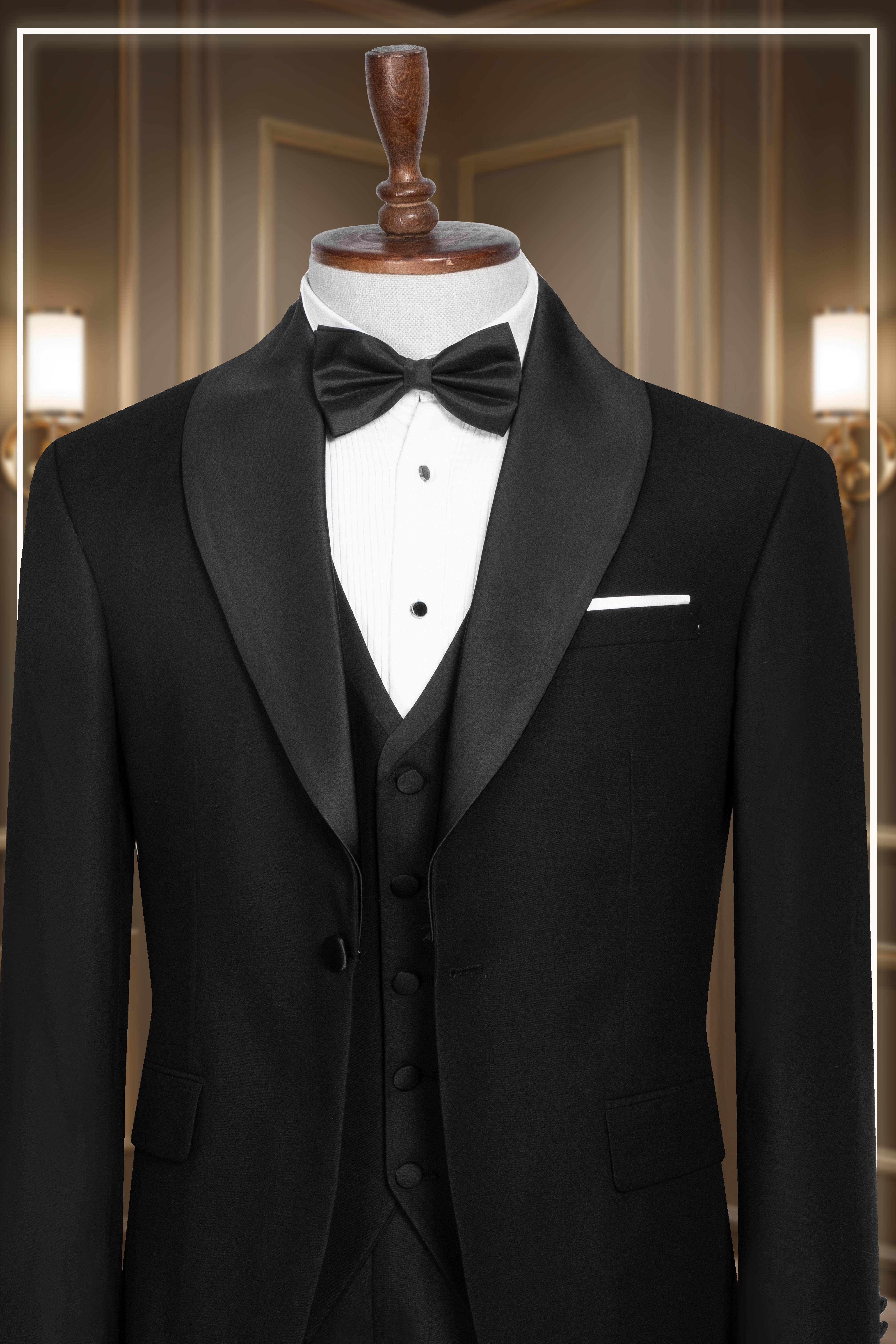 Damatlık İtalyan Kesim Slim Fit Yelekli Şal Yaka Siyah SD42355