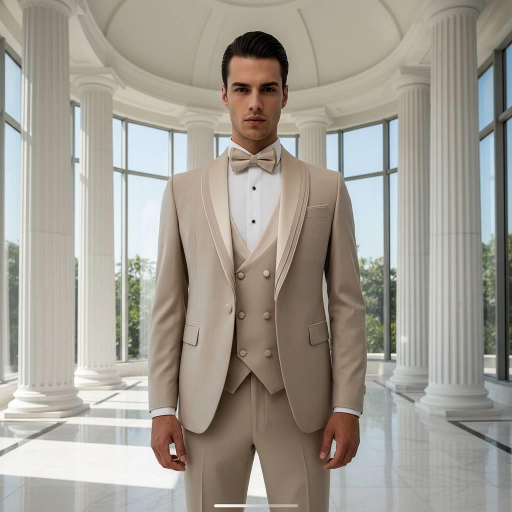 Damatlık İtalyan Kesim Slim Fit Yelekli Krem SD42215